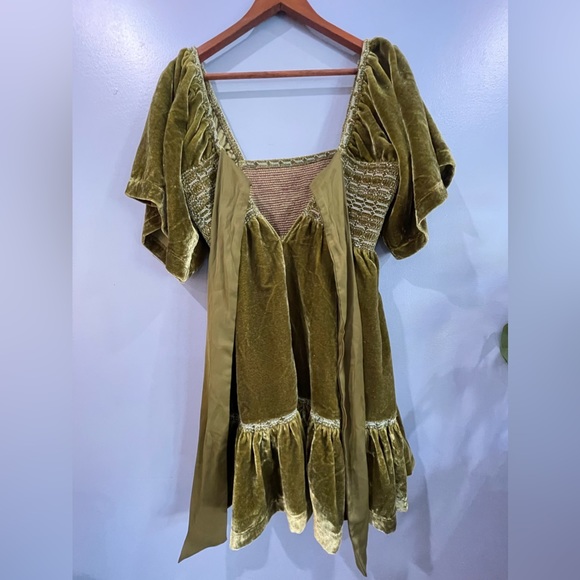 Free People Olive Green Easy To Love Mini Dress Velvet Short Sleeve Size… - Picture 7 of 13